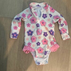 Kids Long Sleeve Floral Rash Guard Swimsuit - Pink & Purple
